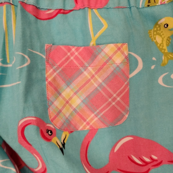 Nick & Nora Flannel Pajama Bottoms Flamingo Dragonfly Lilly Pad Plaid size Med - Picture 7 of 10